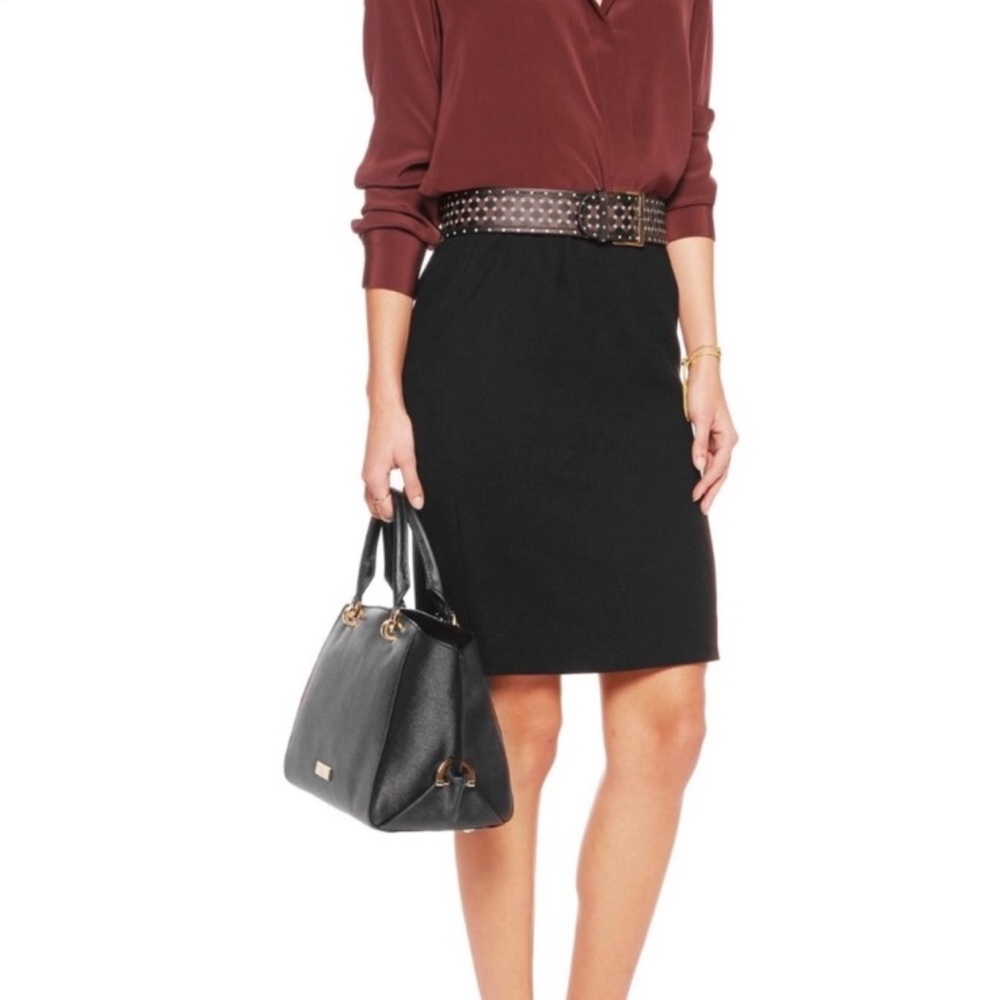 Tory Burch Black Wool Crepe Back Slit Pleat Knee-Length Skirt Size 4